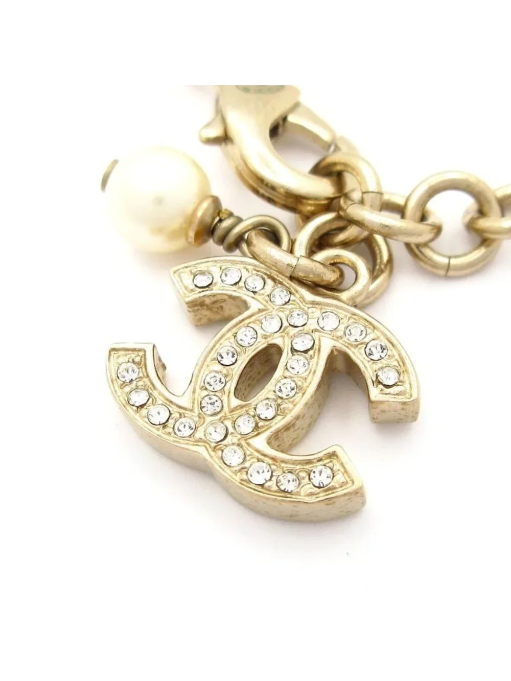 Chanel Bracelet CC Logo Ivory Gold Faux Pearl Rhinestone